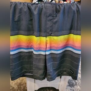 Hurley Boys Black Swim Trunks with Rainbow Stripe